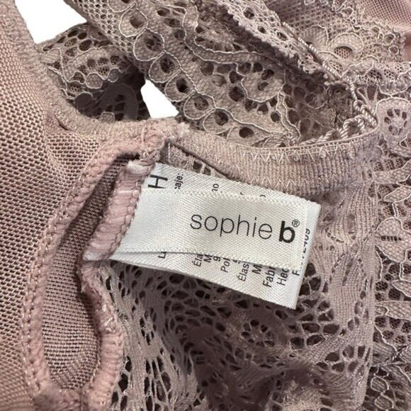 Sophie B Women's S Lace Mesh Bodysuit Cap Sleeve Mauve 307427 V Neck Open Back - Picture 5 of 8